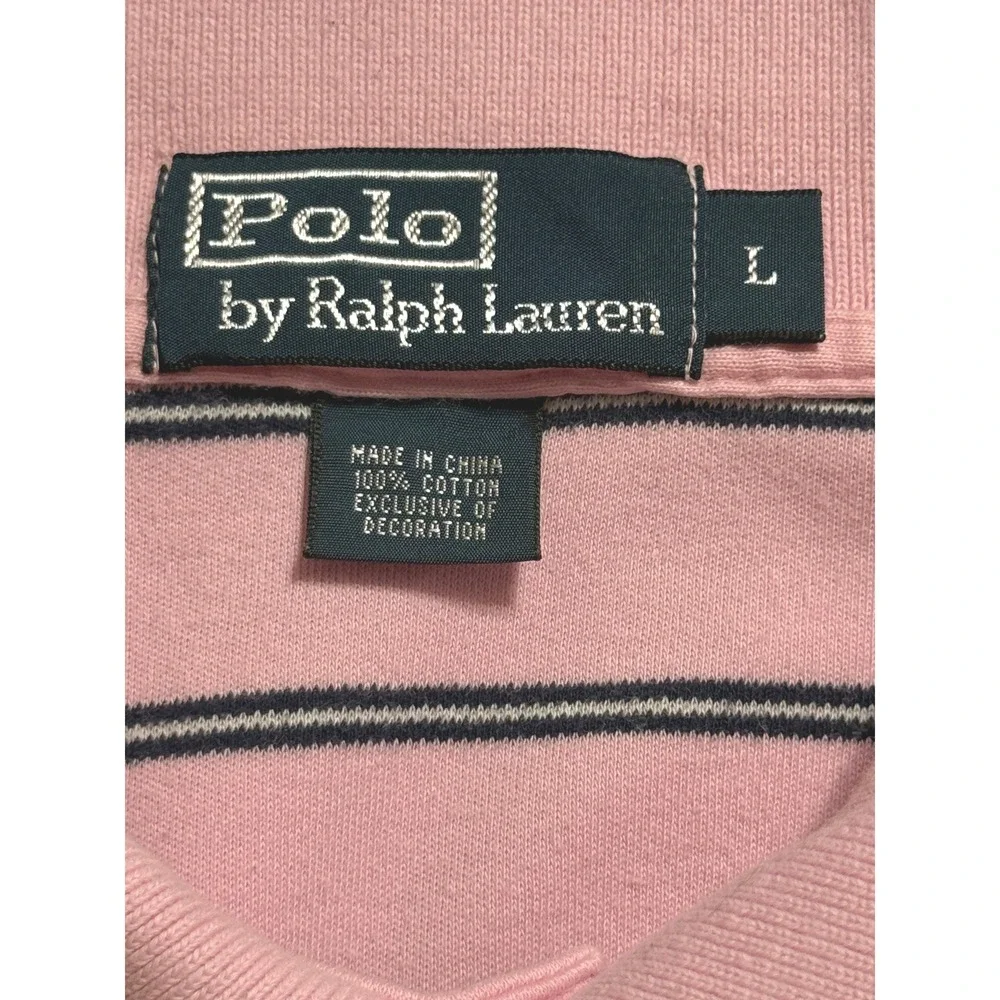 Polo Ralph Lauren Mens L Pink Navy Striped Short Sleeve Soft Cotton Polo Shirt